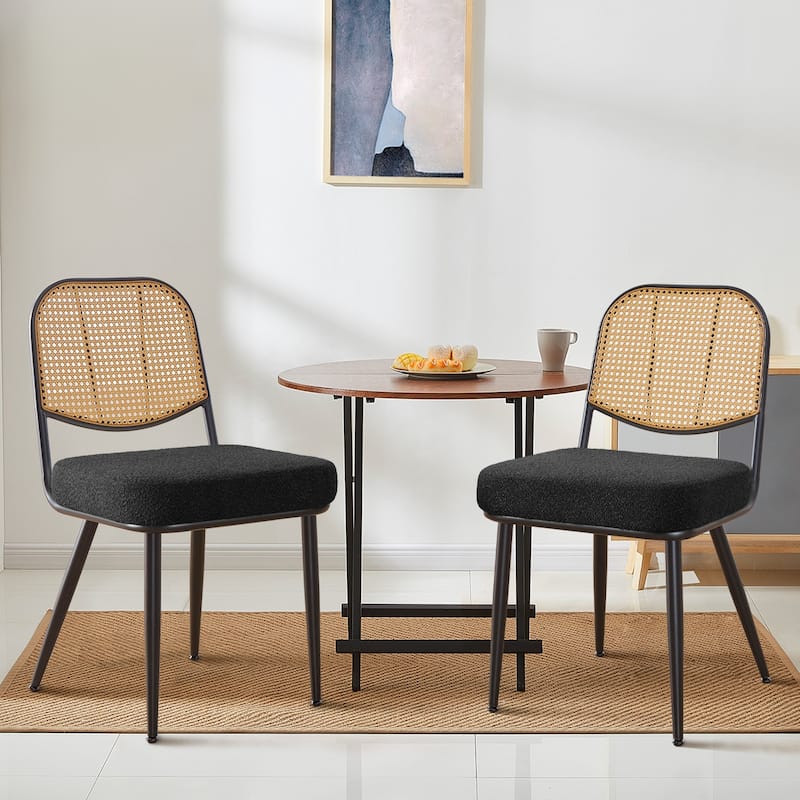 Upholstered Rattan Dining Chairs Set of 2 Side Chair - 33.86"H x 18.9"W x 22.83"D - Set of 2 - Black