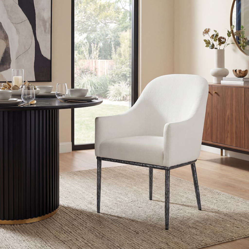 Christopher Knight Home - Ameson Artisan Upholstered Dining Chairs Set with Amrest, Hammered Metal Legs & Padded Seat