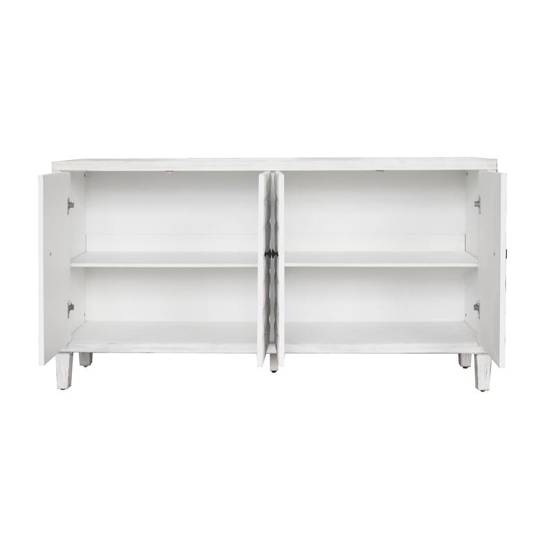 59.84" White 4 Door Wooden Cabinet - 59.84 inches L x 15.75 inches W x 31.5 inches H