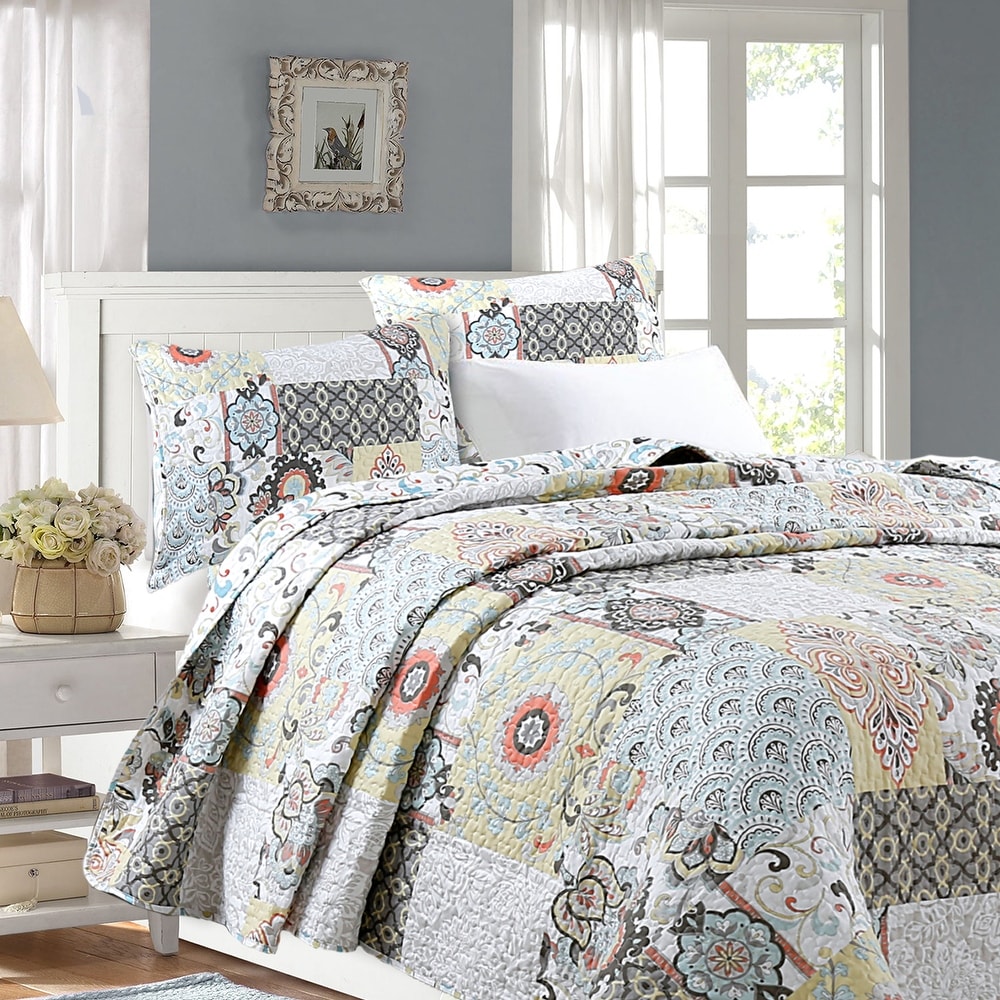 Details about   Calypso Bay Patchwork Floral Aqua Turquoise Blue Green White Twin Quilt Set 