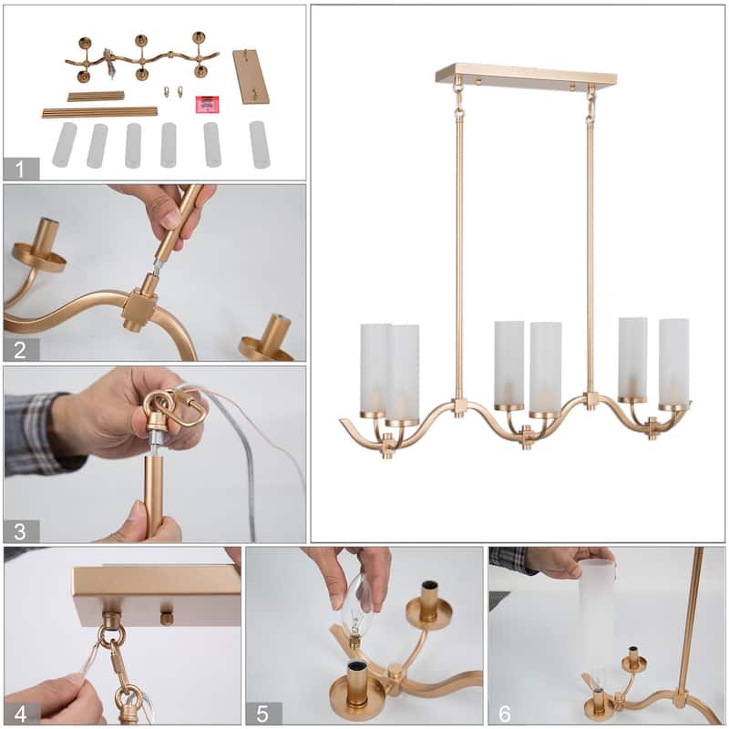 Kayna Mid-Century Modern 6-Light Chandelier Frosted Glass Lights for Kitchen Island