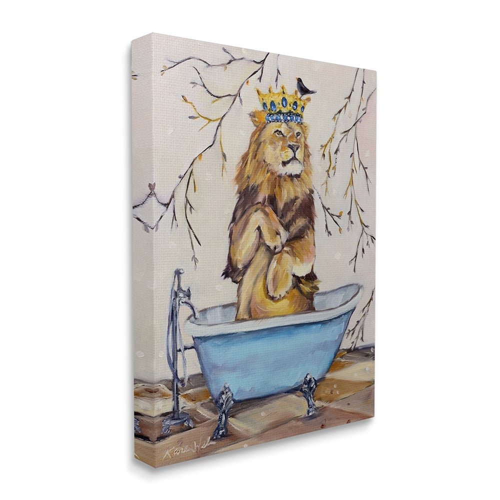 Stupell Regal Jungle Lion in Blue Claw Bath Canvas Wall Art Design By Karen Weber Fine Art