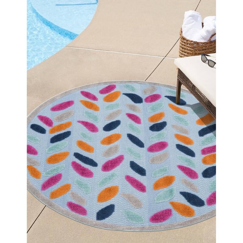 Outdoor Denver Collection Area Rug - Blue - 5'3" Round