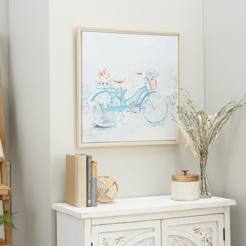 Canvas Bike Framed Wall Art with Tan Frame - Blue - Roche River Decor