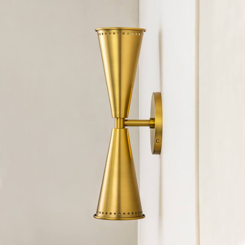 2-Light Up & Down Dual Cone Dimmable Vanity Light Horn Hourglass Pinhole Wall Sconce