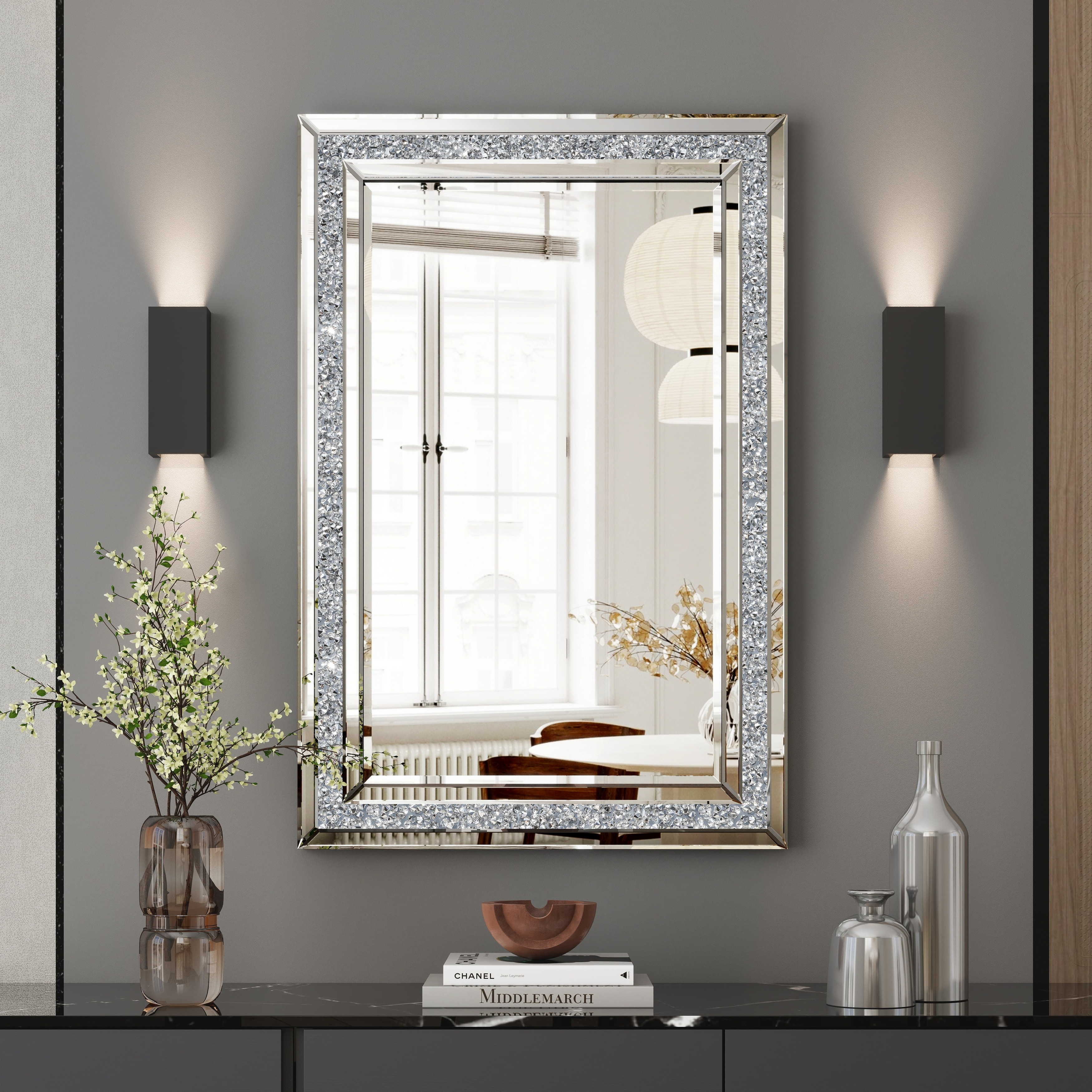 BED & BATH BEYOND ウォールミラー 　鏡　ミラー　46x56 Glam Crystal Accent Mirror Diamond Inlay Wall Mirror - On Sale