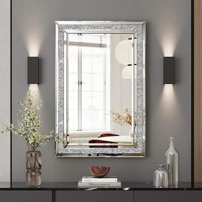 Glam Crystal Accent Mirror Diamond Inlay Wall Mirror