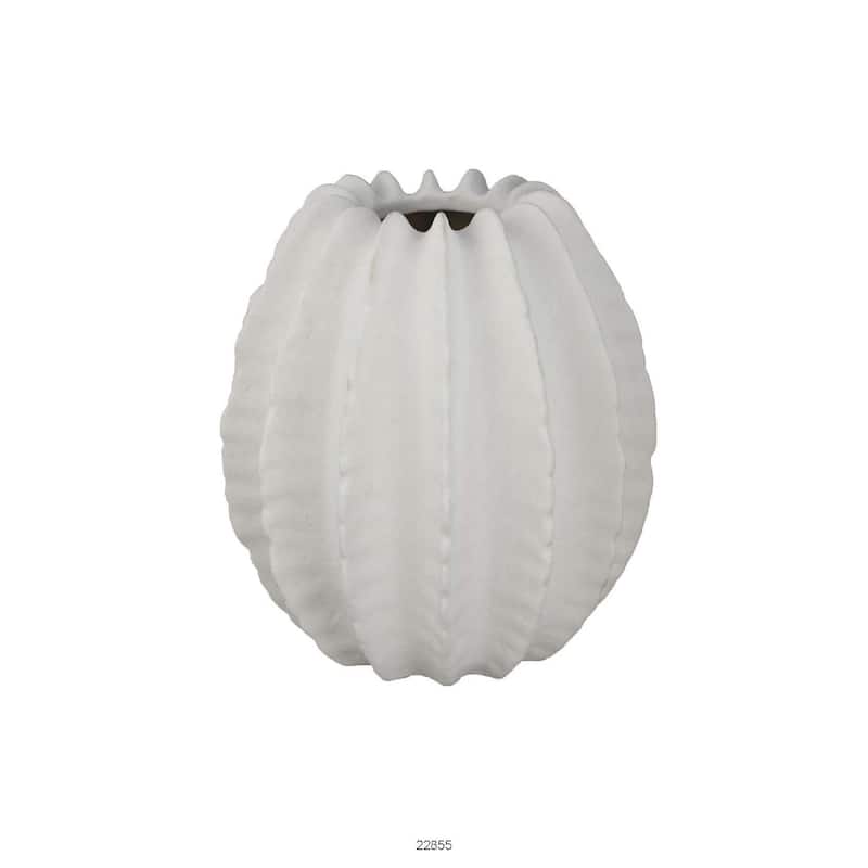Velz Decorative Flower Vase, 12 Inch Round Shape, Matte White Ceramic