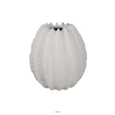 Velz Decorative Flower Vase, 12 Inch Round Shape, Matte White Ceramic