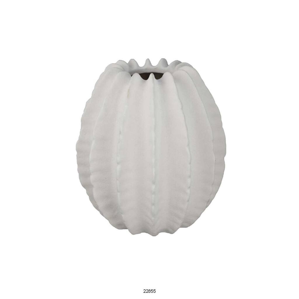 Velz Decorative Flower Vase, 12 Inch Round Shape, Matte White Ceramic
