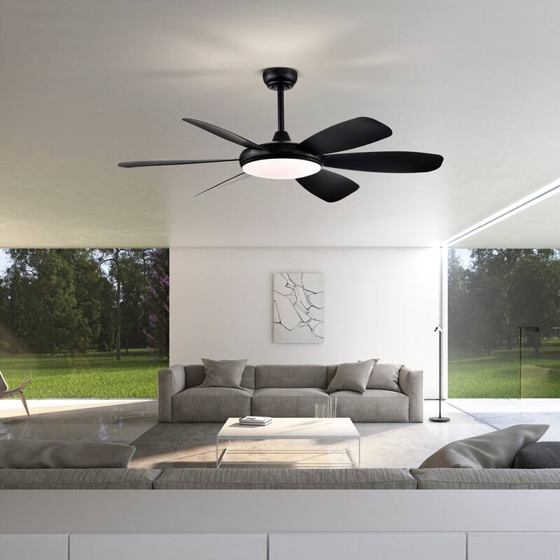 Matte Black 52 in. 6-Speed Integrated LED Indoor 6-Blade Ceiling Fan with Light Kit and Remote Control