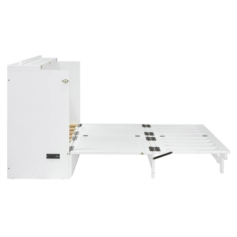 Full/Queen Size Murphy Bed Wall Bed with a Large Storage Drawer, Foldable Murphy Cabinet Bed with USB Ports and Outlets