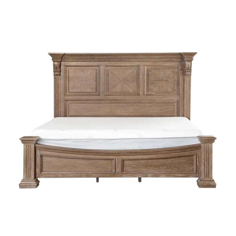 Wooden Eastern King Bed with Reeded Posts in Weathered Oak