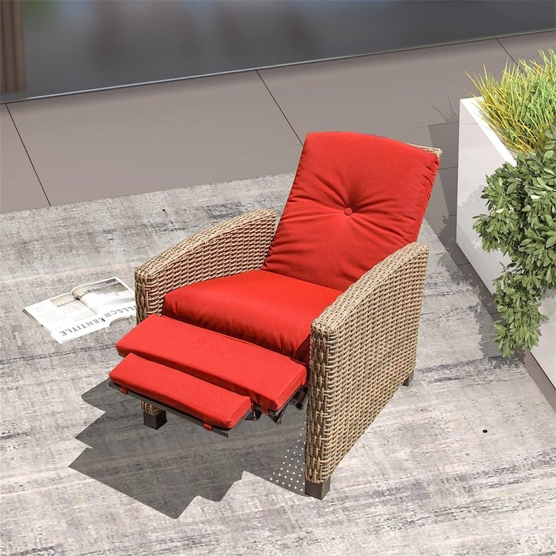 Patio Wicker Recliner Chair with Cushions Outdoor Adjustable Lounge Chair Reclining Patio Chairs for Garden Backyard Pool