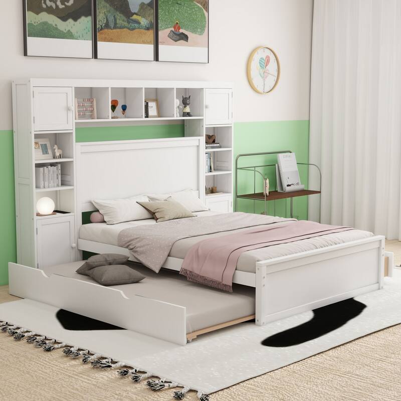 Modern Platform Bed with Integrated Cabinet and Drawers