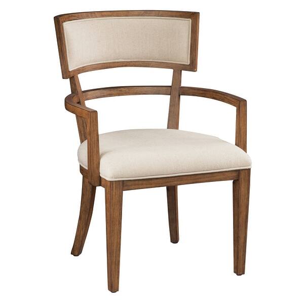 slide 2 of 3, Solid Wood Ivory Linen Upholstery Dining Chair with Arms Single - Dining Height - Ivory