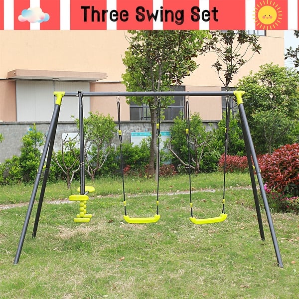 slide 2 of 6, Interesting Triple Children Mental Safe Swing Set Green