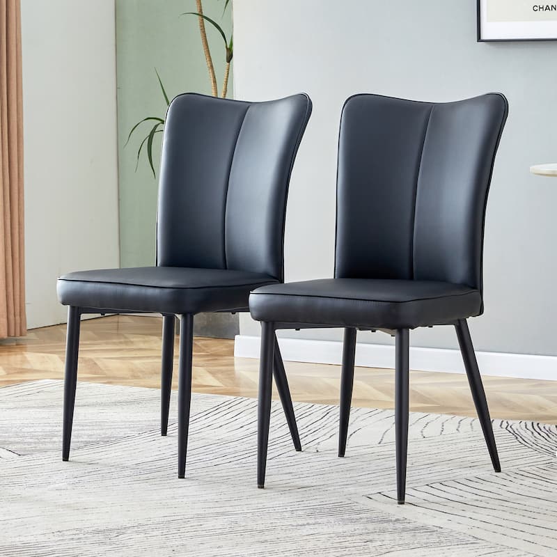 PU Leather Upholstered Dining Chairs Set of 2, Kitchen Chair with Curved Back & Cushion, Accent Chair with Metal Legs
