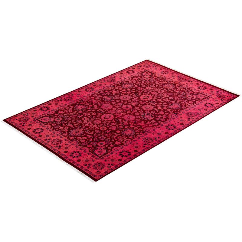 Overton Hand Knotted Wool Vintage Inspired Modern Contemporary Overdyed Pink Area Rug - 4' 2" x 6' 4"