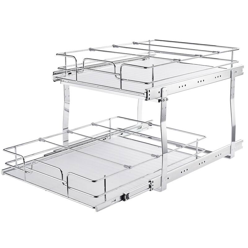 Pull Out Cabinet Organizer for Kitchen or Bathroom and Chrome Steel Shelf - 20W×21D×15H inches