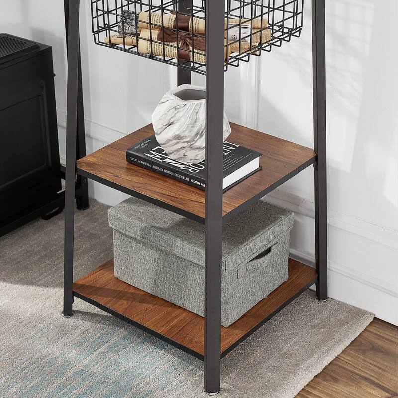 VECELO 72" Industrial Brown Coat Rack with Shelves Multi-functional Space Saving Storage Stand for Entryway Living Room
