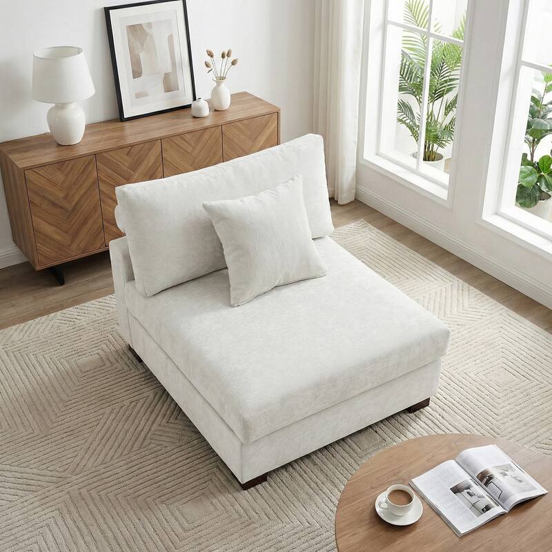 35" W Modern Chenille Armless Accent Chair Sectional Module with Pillows