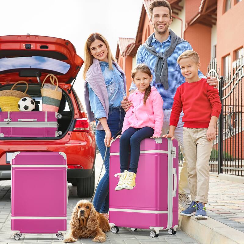 Lightweight 3-Piece Hardshell Luggage Set with TSA Lock, 20" + 28" Luggage & Cosmetic Case