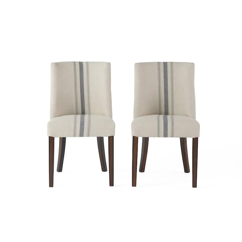 Brown/White Fabric Upholstered Wood Frame Dining Chair, Set of 2, Sturdy Dining Chair for Dining Rooms - 17.5