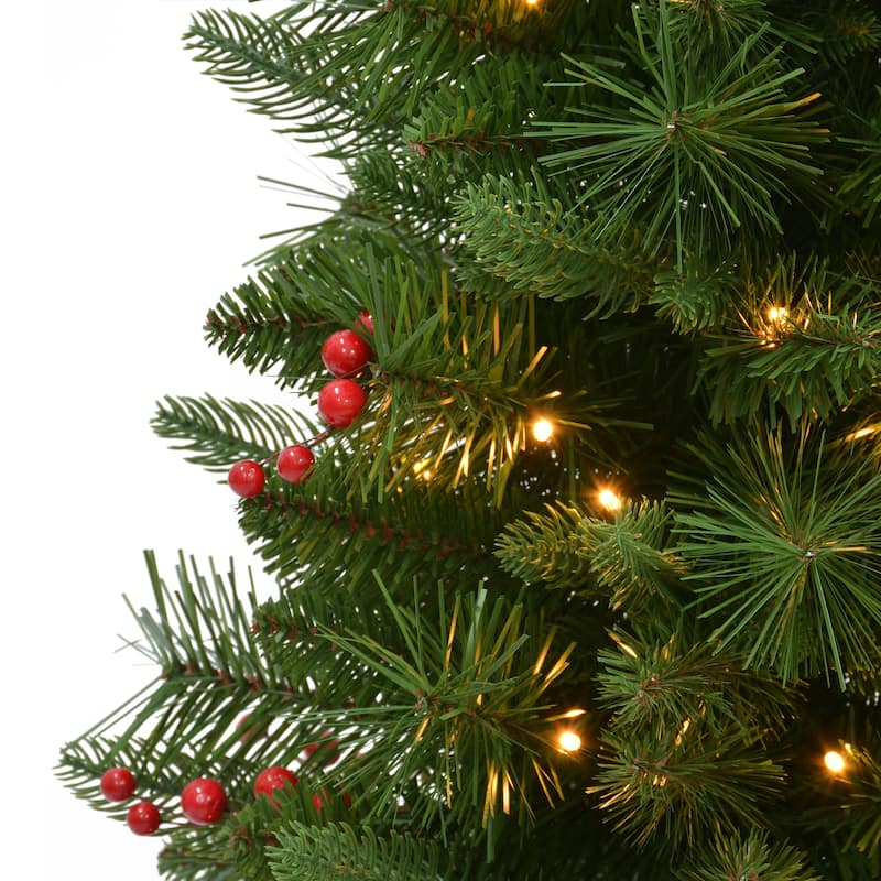 Puleo International Set of 2 Artificial Battery-Operated Pre-Lit Potted Oregon Fir Trees