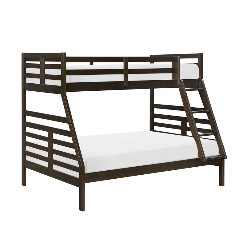 Twin Over Full Bunk Bed in Dark Brown, Durable Wood, Space-Saving Youth Furniture