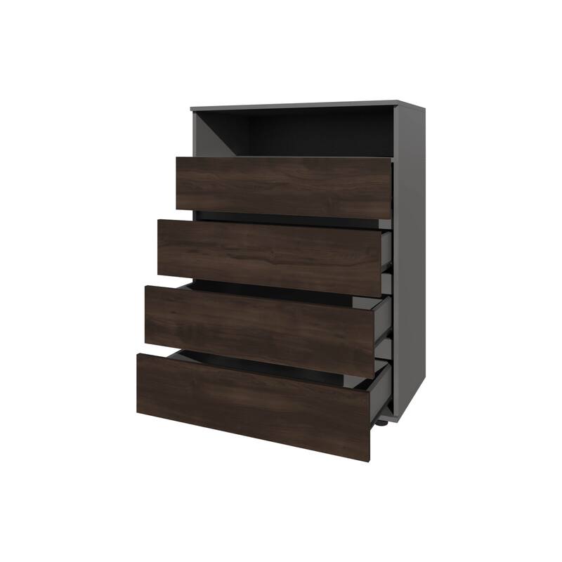 Tokio 4 Drawer Dresser with Open Shelf, Stained Walnut
