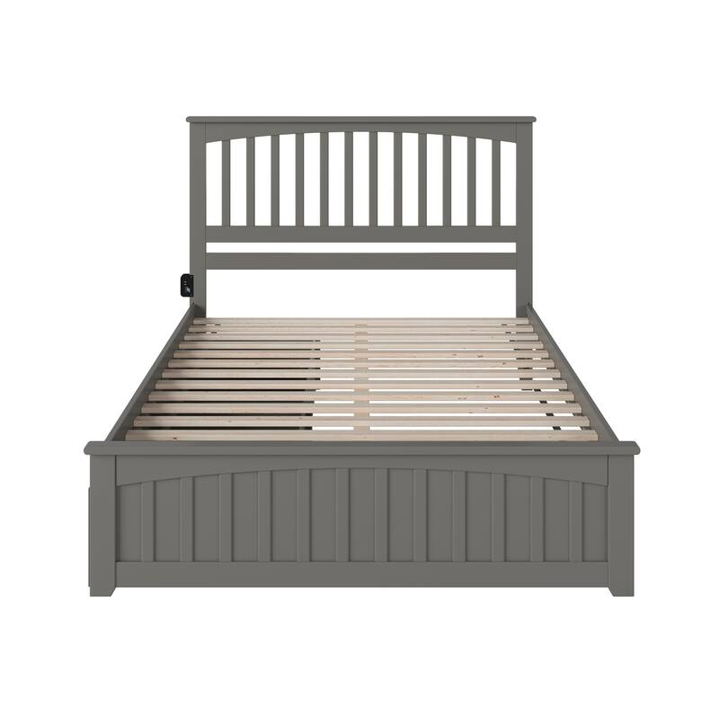 Mission Queen Platform Bed with Matching Foot Board with 2 Urban Bed Drawers in Grey