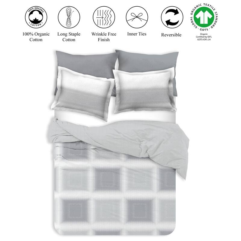 Delara GOTS Certified 100% Organic Cotton Damask Reversible Print Duvet Cover and Sham Set of 2