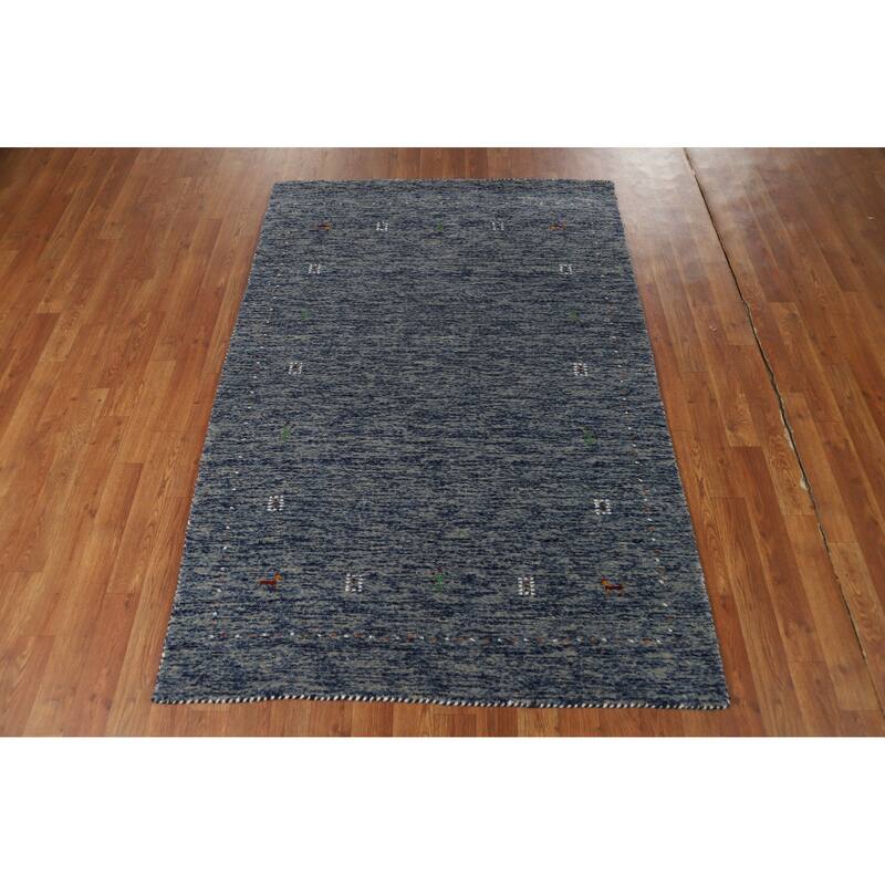 Hand Knotted Oriental 100% Wool Carpet Tribal Stripe Navy Blue & Blues Gabbeh Area Rug - 5' 10'' X 3' 11''