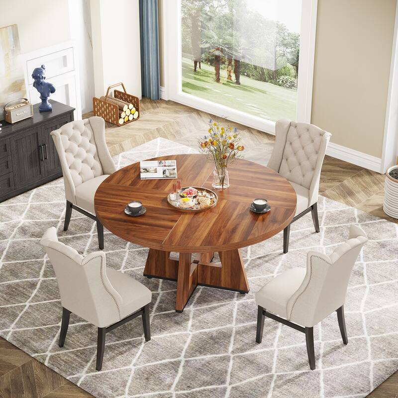 47-inch Round Dining Table Wood Dinner Table for 4-6 People