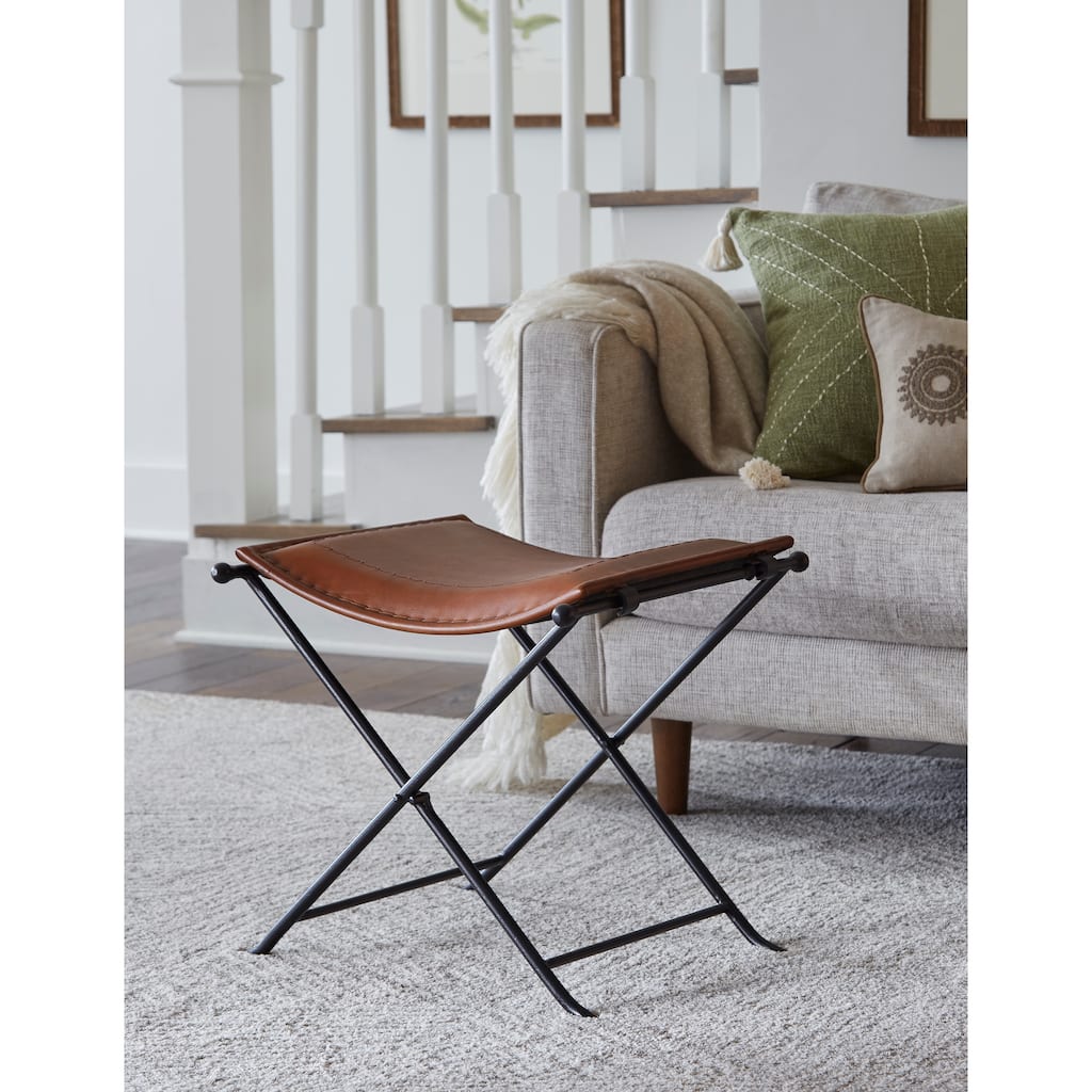 Silla Top Grain Leather Cinnamon Saddle Seat Accent Bench