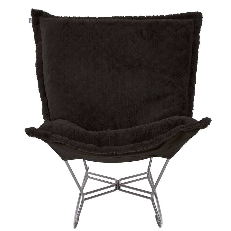 Allan Andrews Scroll Puff Rocker with Titanium Frame, Angora Collection - Ebony