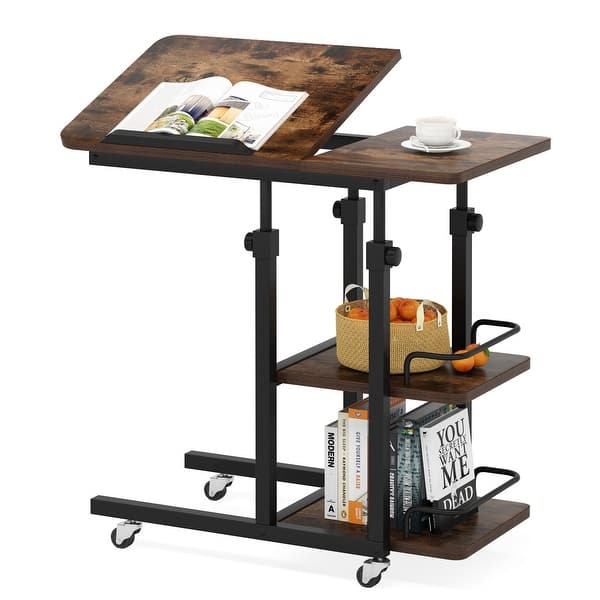 C Shaped End Table Height Adjustable Couch Side Table with Tiltable
