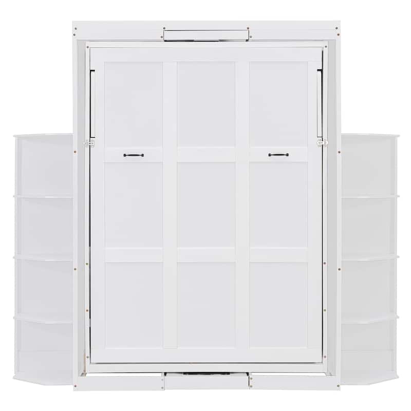 Rotating Murphy Bed Wall Bed Queen Size with Convertible Desk Side Shelves