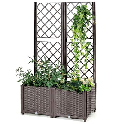 Gymax Raised Garden Bed w/Trellis Planter Box for Climbing Plants 32''