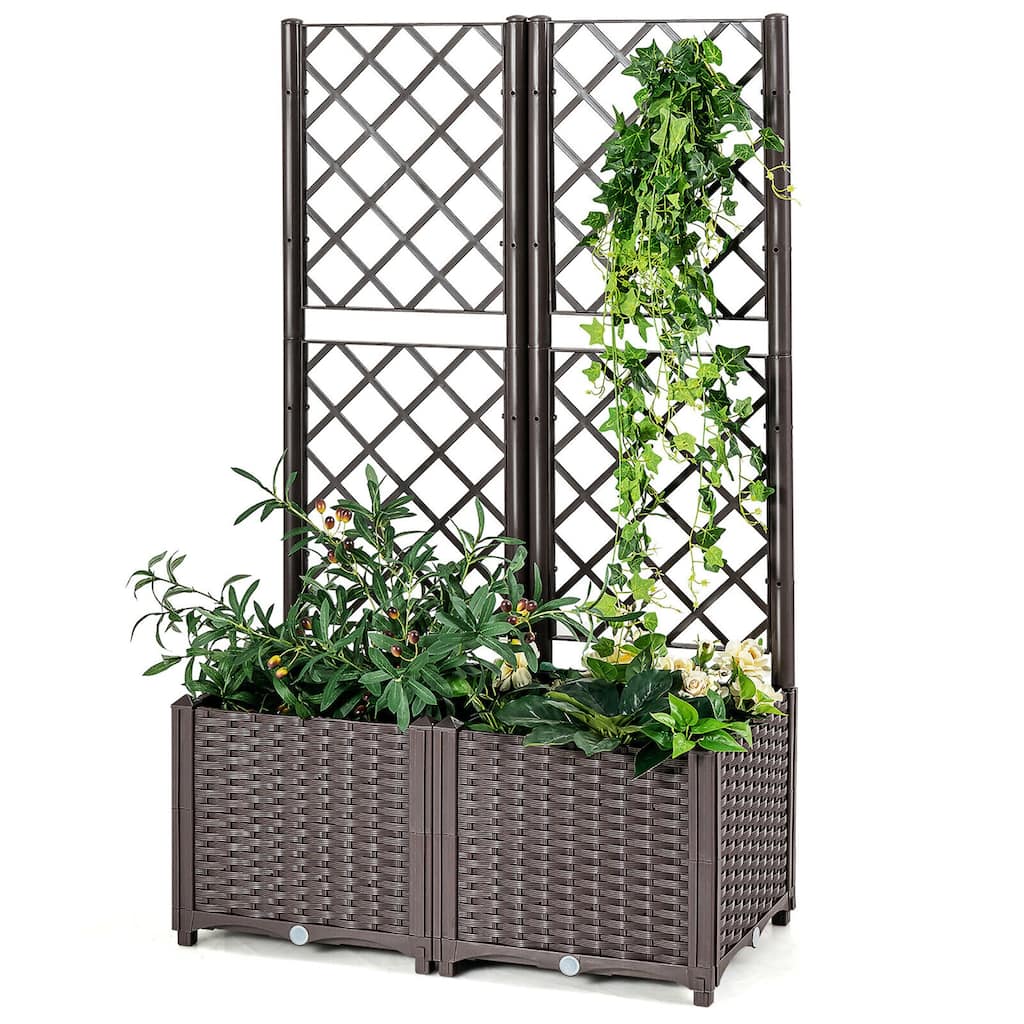 Gymax Raised Garden Bed w/Trellis Planter Box for Climbing Plants 32''
