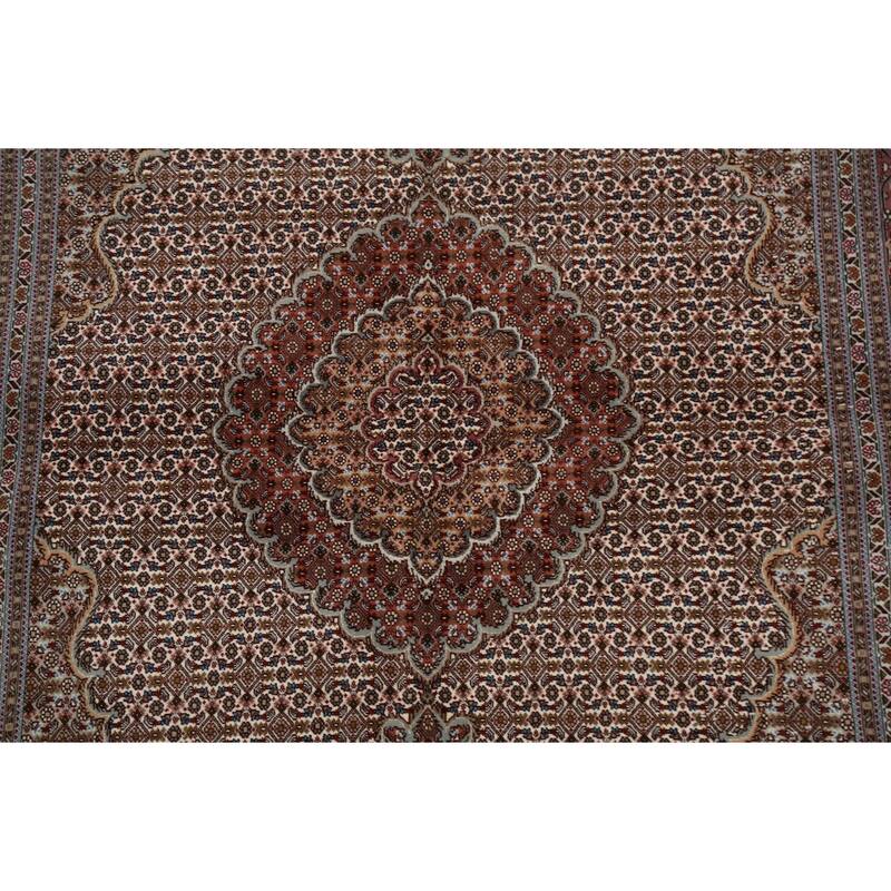 Wool/ Silk Vegetable Dye Tabriz Mahi Persian Area Rug Handmade Carpet - 5'0" x 6'9"