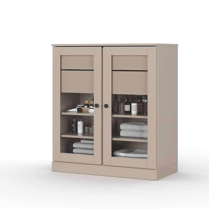 Palace Imports 100% Solid Wood 32" Bathroom Cabinet with Clear Glass Doors, 2-Drawers and Adjustable Shelves