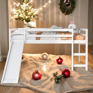 Twin Size Loft Bed with Slide, Multifunctional Design, White
