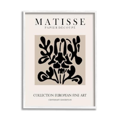 Stupell Abstract Contemporary Black Floral Design Matisse Typography Framed Wall Art - Off-White