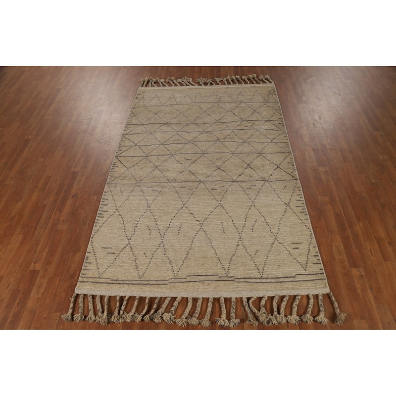 Trellis Moroccan Oriental Area Rug Hand-Knotted Wool Carpet - 5'6" x 8'7"