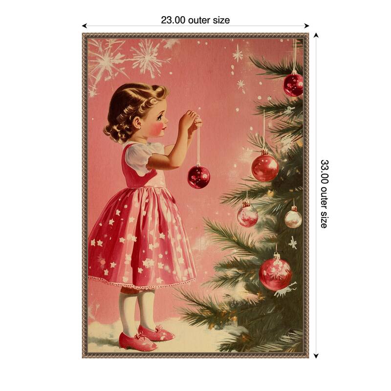 Girl With Baubles by Pictufy Studio (23 x 33 in.), Framed Canvas Wall Art Print - Sylvie Beaded Dark Gold