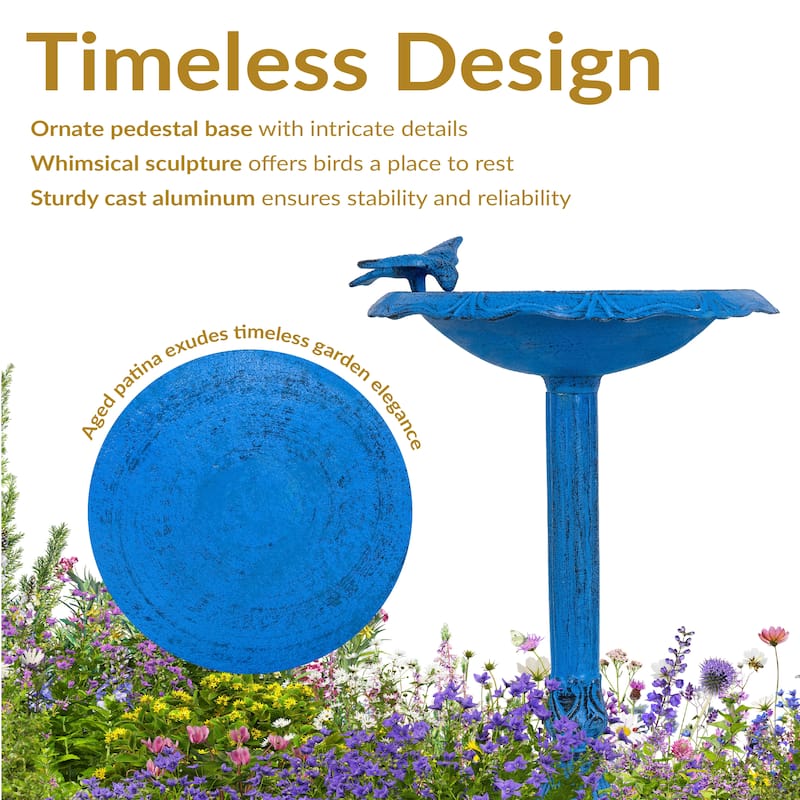 Sunnydaze Garden Visitor Metal Bird Bath - 22.75" H