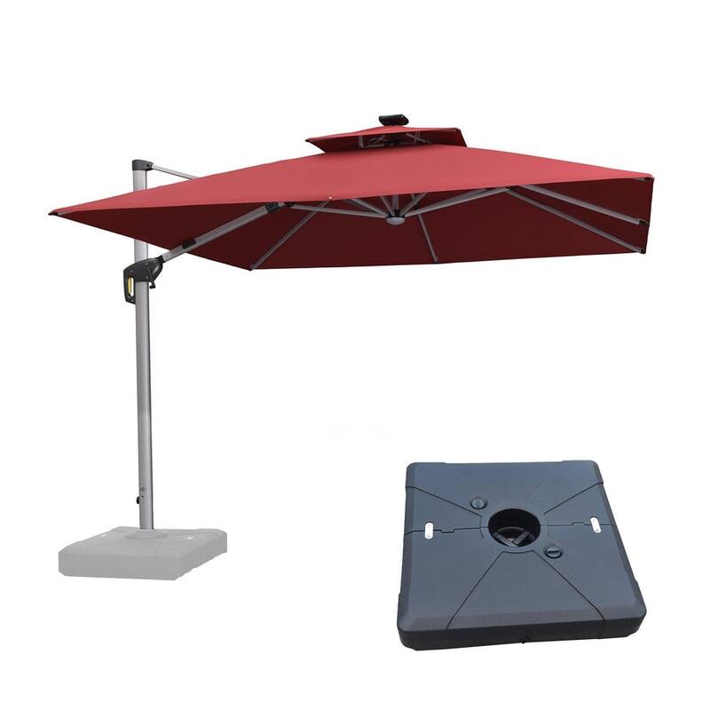 PURPLE LEAF 10 ft Double Top LED Square Patio Cantilever Umbrella with Base