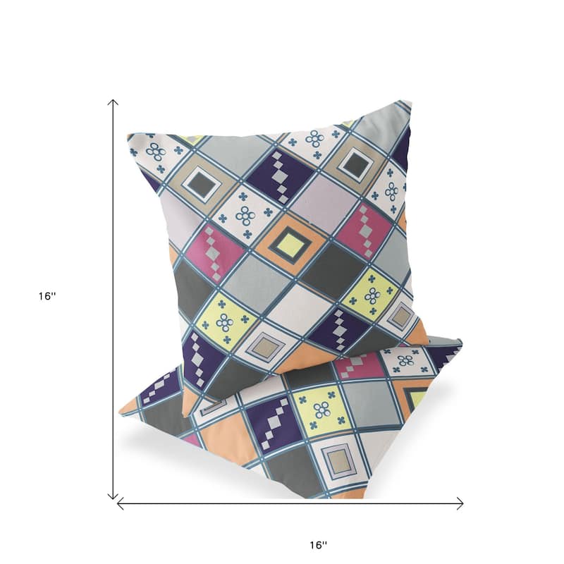 HomeRoots Set of Two 16" X 16" Beige and Pink Blown Seam Diamond Indoor Outdoor Throw Pillow - 16.00' X '16.00' X '5.00